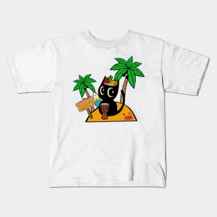 Funny black cat is on a deserted island Kids T-Shirt